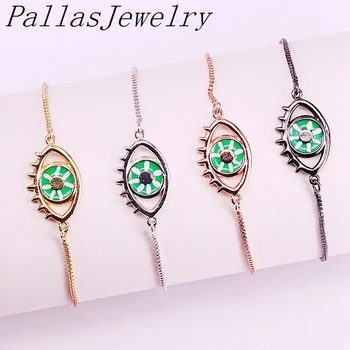 

10Pcs Mixed Color Eye Enamel Charm Bracelet For Women Adjustable Chain Link Bracelet