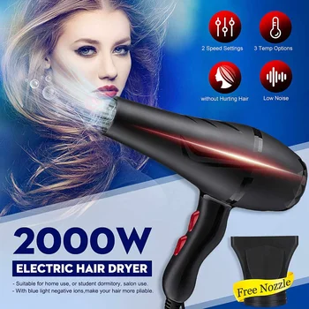 

2000W Strong Wind Power Hair Dryer Professional Electric Hair Dryer Blower Low Noise+Nozzle 220V Hairdryer for Home Salon Hotel
