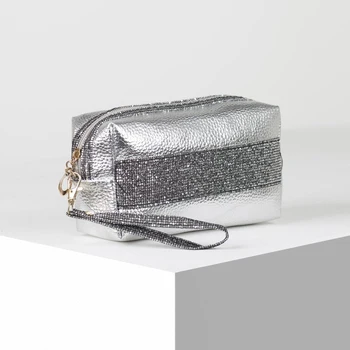 

Travel cosmetic bag, section with a zipper, with a handle, silver color