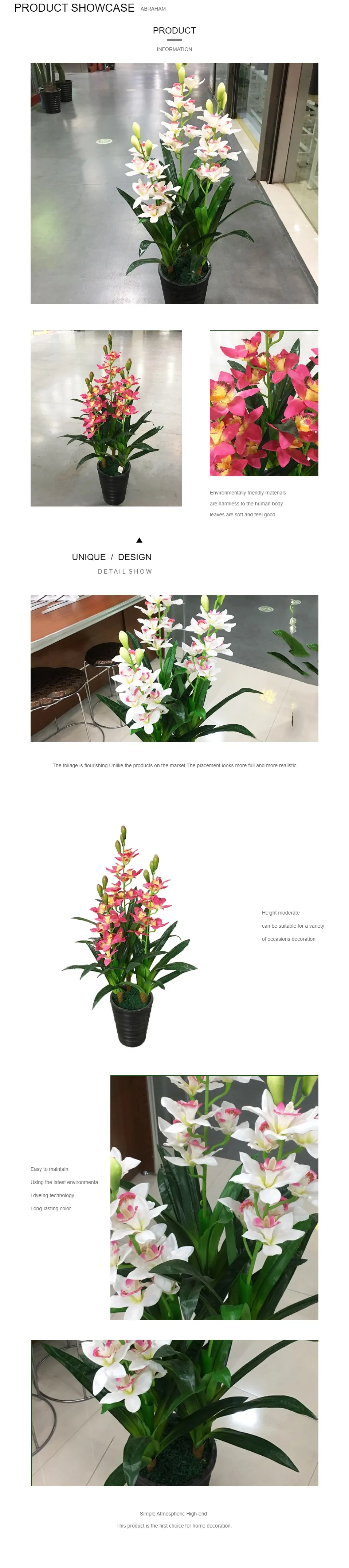 100 см 3 полюса поддельные Cymbidium искусственное дерево тропические растения пластиковая Пальма листья шелковые головки цветов для дома офисный, Свадебный декор