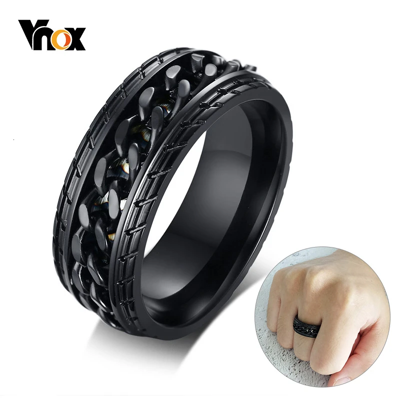 

Vnox 8mm Cool Black Spinner Chain Ring for Men Tire Texture Stainless Steel Rotatable Links Punk Male Anel