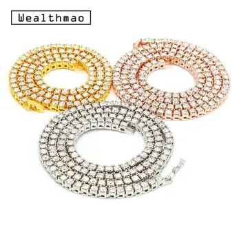 

Hiphop Choker Bling Iced Out Rhinestones Necklace For Men Women 3/4mm Silver Color 1 Row Tennis Link Chains CZ Necklaces Jewelry