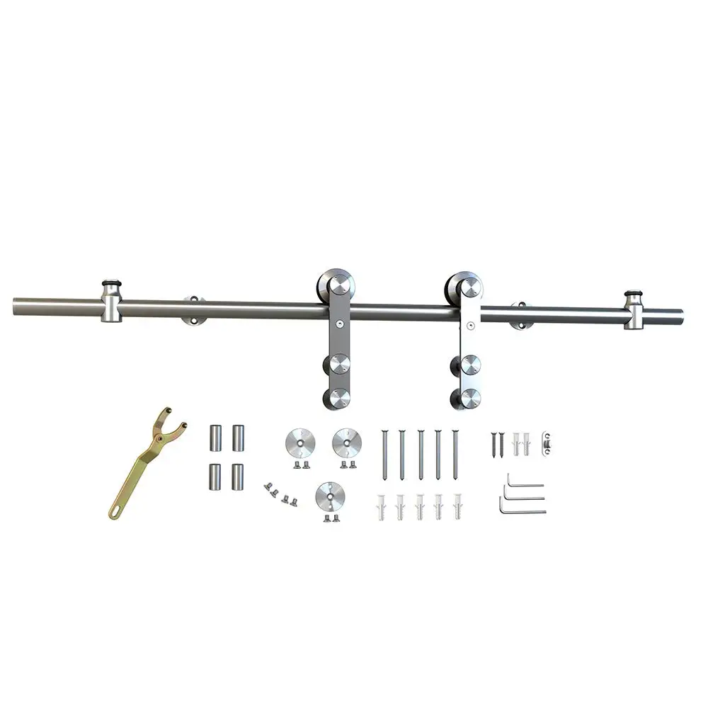 

6.6ft 1 Rail Stainless Steel Side Mount Sliding Barn Door Pipe Track Kit for 16" Wall Stud
