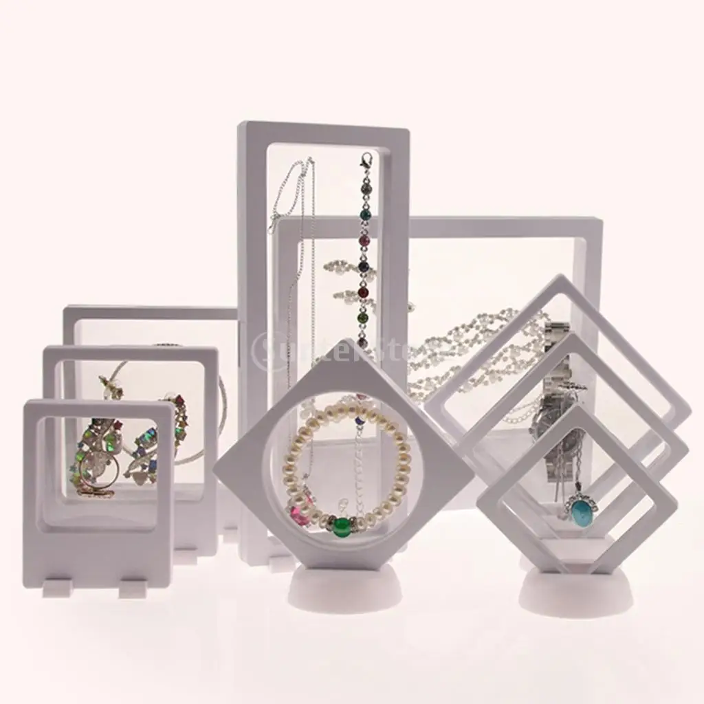 Jewelry 3D Floating Display Frame Case Box Exhibition, Collectibles Display White