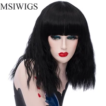 MSIWIGS черный парик с челкой короткие вьющиеся синтетические волосы парики для женщин Косплей 14 дюймов