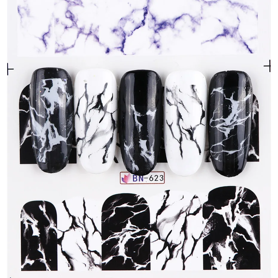 White Black Gradient Marble Nail Art Sticker Water Transfer Decal Watermark Slider Manicure Full Wrap Tool Decor (8)