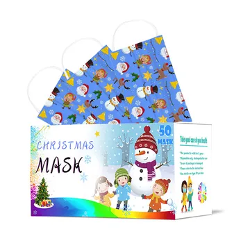 

Fast Delivery Masque 50PC Máscara With box Children's mask Disposable Christmas Face Mask 3Ply Ear Loop Bandage Scarf