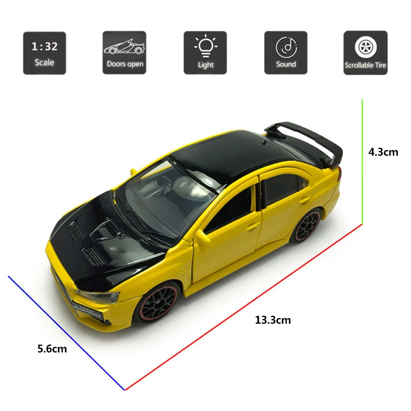 HOMMAT 1:32 Mitsubishi Lancer Evolution 10 с черной крышей справа, металлический сплав, литые игрушки, модели автомобилей, игрушки для детей