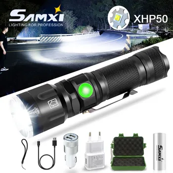 

Rechargeable XHP50 High Power LED Flashlight With 5 Lighting Mode Zoomable Pen Clip Lantern For Camping Waterproof Fishing Torch