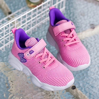 

Hot Sale Child Designer Shoe Breathable Kids Casual Flat Sneakers Pink Girls Jogging Walking Trainers Non-Slip Kids Sport Shoe