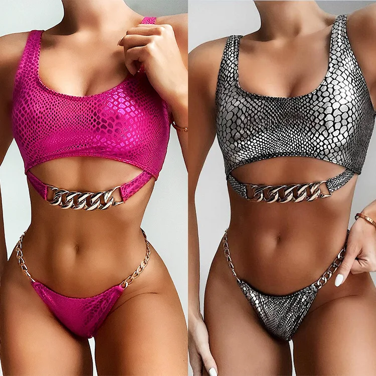 Las mujeres novedad de verano Bikini estampado en caliente serpiente-tela de la impresión Sexy damas traje de baño 2 piezas traje de baño brasileño Sexy Gini traje