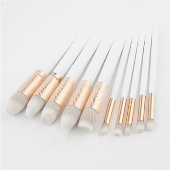

10pcs Makeup Brushes White Gold wood Handle For Powder Contour Blusher Liquid Cream Eyeshadow Cosmetics Brushes tools T10025