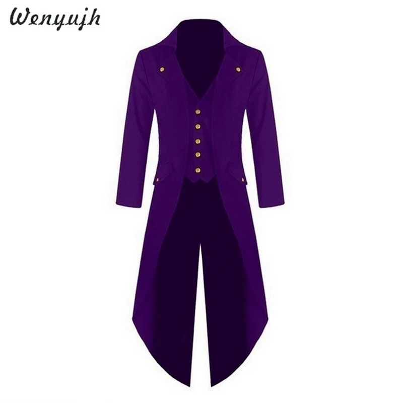 

WENYUJH Men Vintage Suit Jacket Long Tuxedo Vintage Steampunk Retro Tailcoat Single Breasted Gothic Victorian Frock Coat Cosplay