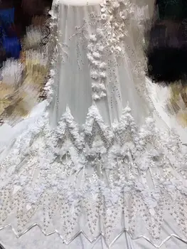

NEW High Quality 2020 Tulle Beaded French Nigerian Lace Fabrics Pearls Embroidered African 3D Lace Fabric YYZ890