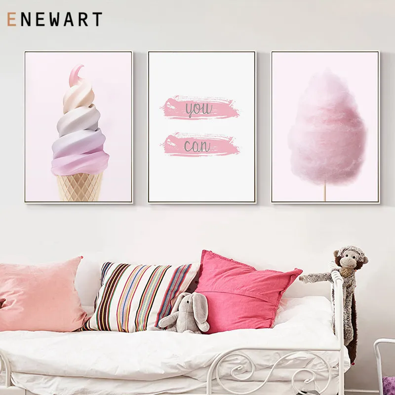 Розовое мороженое хлопок конфетный настенный художественный холст принт с
