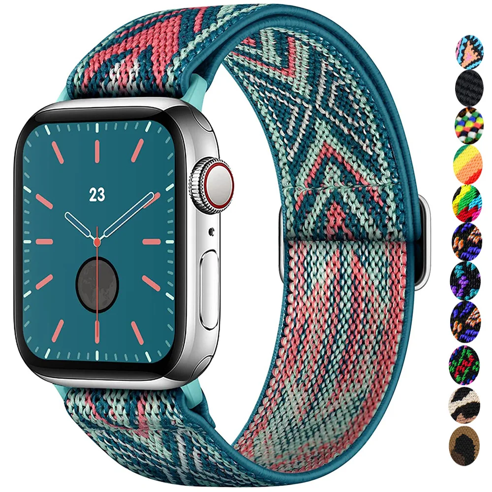 Ремешок резиновый для Apple watch band 40 мм 44 45 41 38 42 эластичный нейлоновый браслет соло