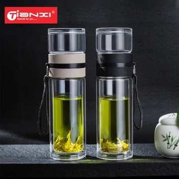 

TIANXI Double Layer Glass Water Bottle Office Commercial Teacup Tea Water Separation Bottle Portable Water Cup