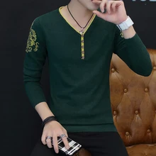 Осенне-зимний мужской хлопковый свитер, модный свитер с v-образным вырезом и длинным рукавом