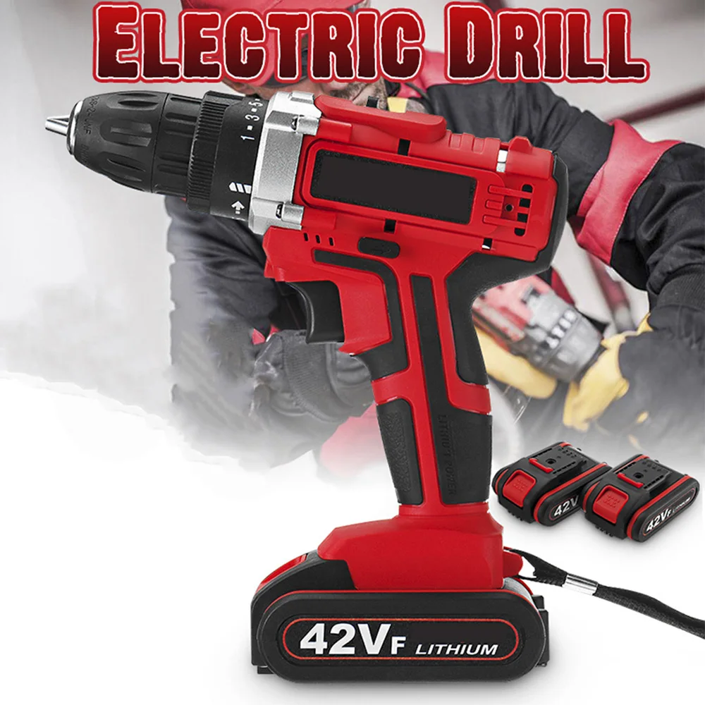 

42V Rechargeable Hand Electric Drill Household Lithium Battery Screwdriver LED light Steel ball diameter