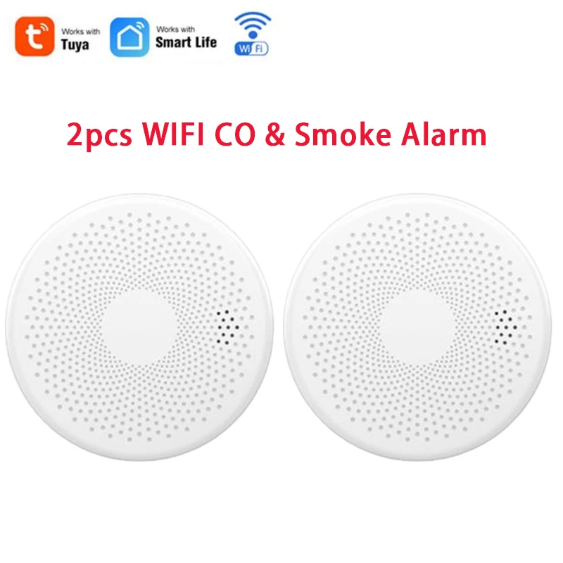 Smoke Sensor Carbon Monoxide Detector Fire Alarm Tuya Smart App Remote Control 80 DB Built in Siren Auto-Check & Silence Button signal light Alarms & Sensors