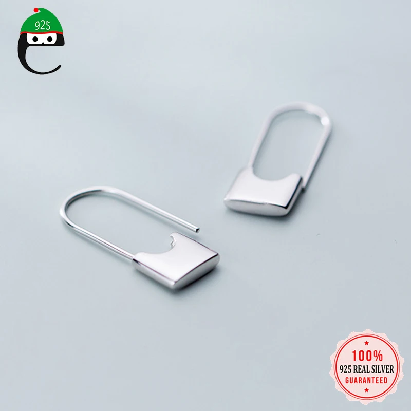 

ElfoPlataSi Creative New Design Paper Clip Shape Ear Buckle Earrings For Girl Lady Madam Women 100% 925 Sterling Silver Jewelry