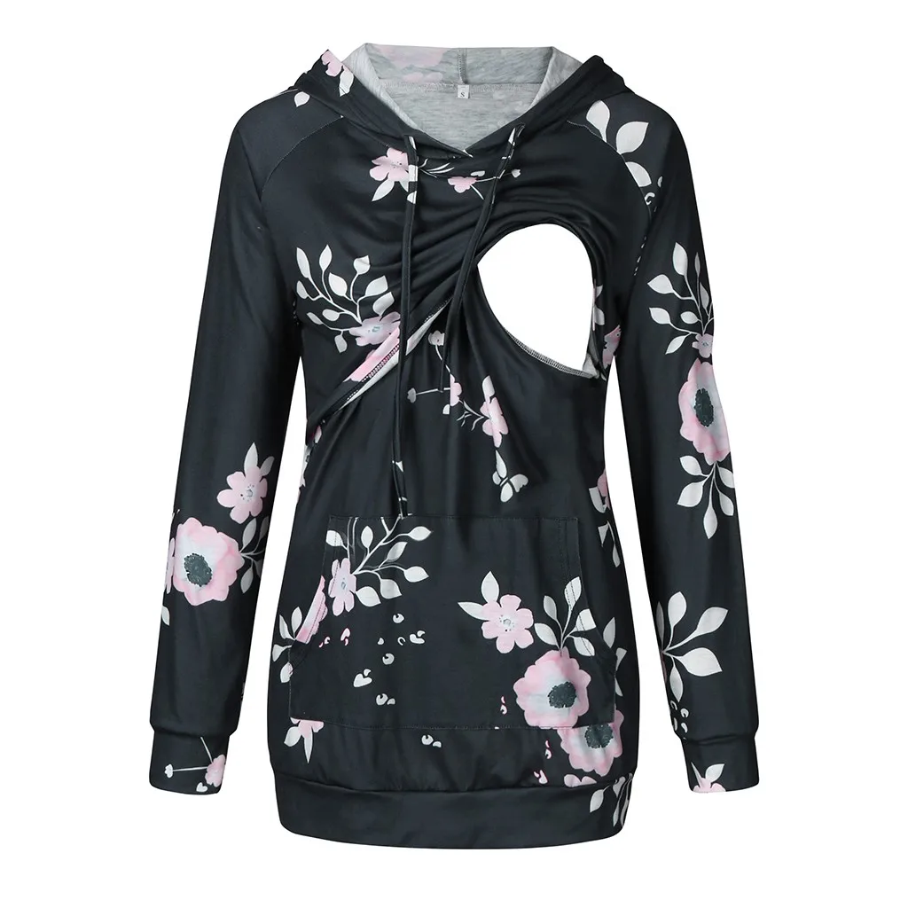 Женская блузка для беременных, для беременных, с длинным рукавом, с цветочным принтом, толстовки для кормящих, для грудного вскармливания, повседневная Зимняя Блузка, рубашка M140 - Цвет: GY