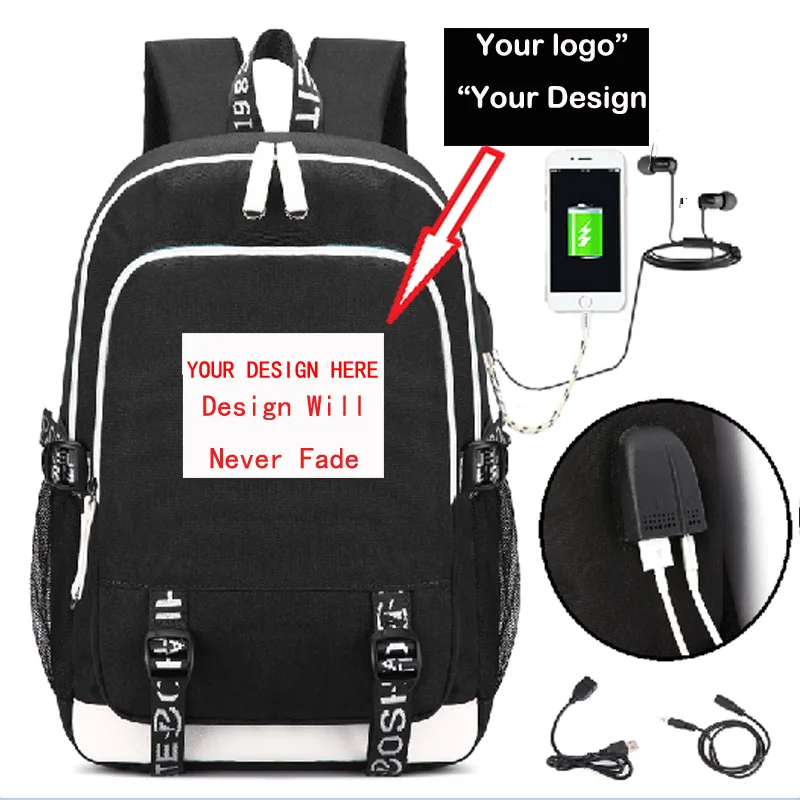 DIY настроить логотип печать промоуцион рюкзак школьный рюкзак ноутбук рюкзак повседневный рюкзак креативный подарок черный синий розовый фиолетовый - Цвет: Style6 Black