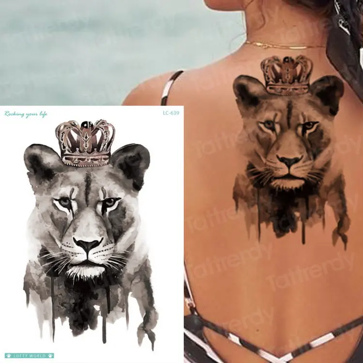 Татуировка голова льва тигр животные Мужская Грудь татуировки Девушки бедра задняя рука татуировки рукава большие тату поддельные водонепроницаемые сексуальные боди арт - Цвет: LC639