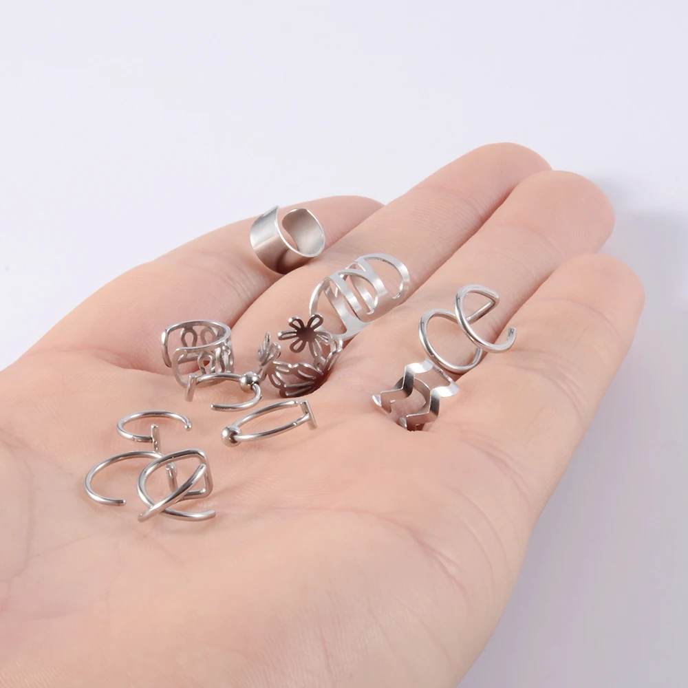 Nose Rings Piercing Jewelry Body Piercing Earrings Ear Piercing Jewelry Metal Jewelry Hoop Earrings Body Jewelry 1PC Surgical Steel Clip On Earrings Ear Helix Cartilage Conch Cuff Adjustable Size Non Pierce Lip Ring Fake