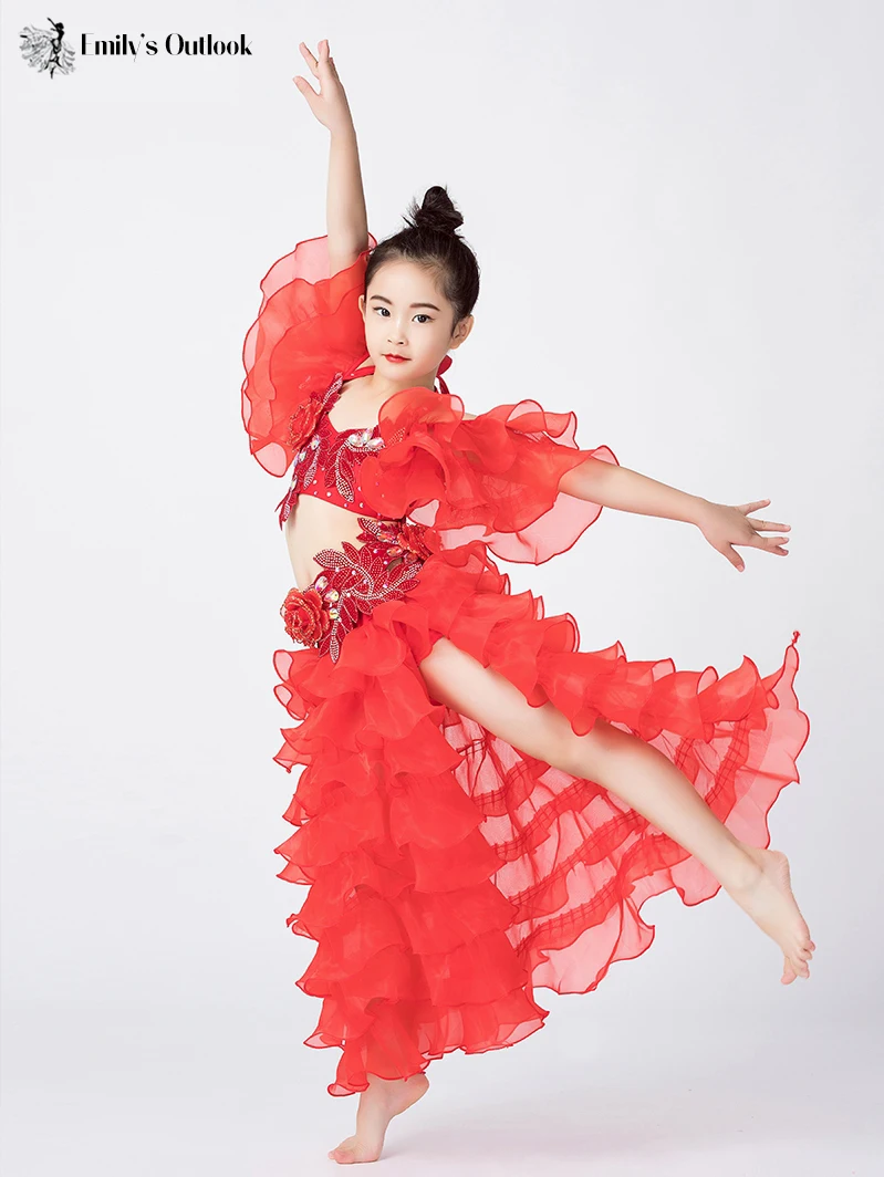 Professional Belly Dance Skirts For Girl Outfit Costume Belly Dance Top Dance Costumes Clothes(S, Hot Pink) Fairy 3 Piece Set