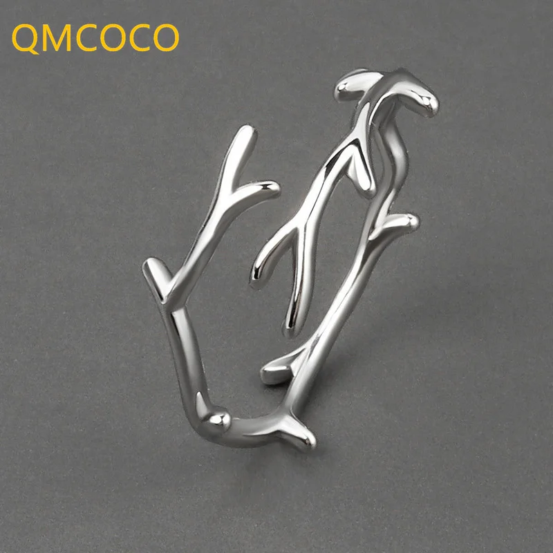 Silver rings silver ring QMCOCO simple branch leaf thin open adjustable for women girls party gifts