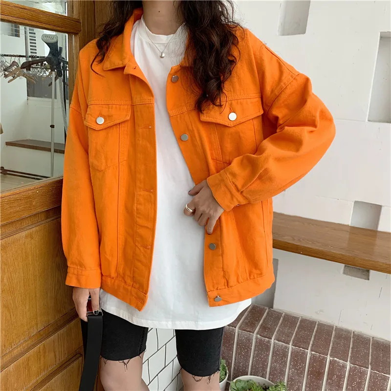 Orange Denim Jacket Jeans Jackets Women 