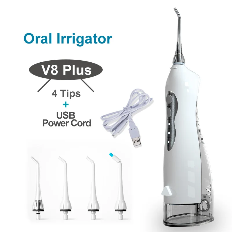 

Dental Oral Irrigator Power Water Flosser Pulse Jet Teeth Cleaning Oral Care Irrigator With 4 Nozzles USB Charging 255ml V8Plus