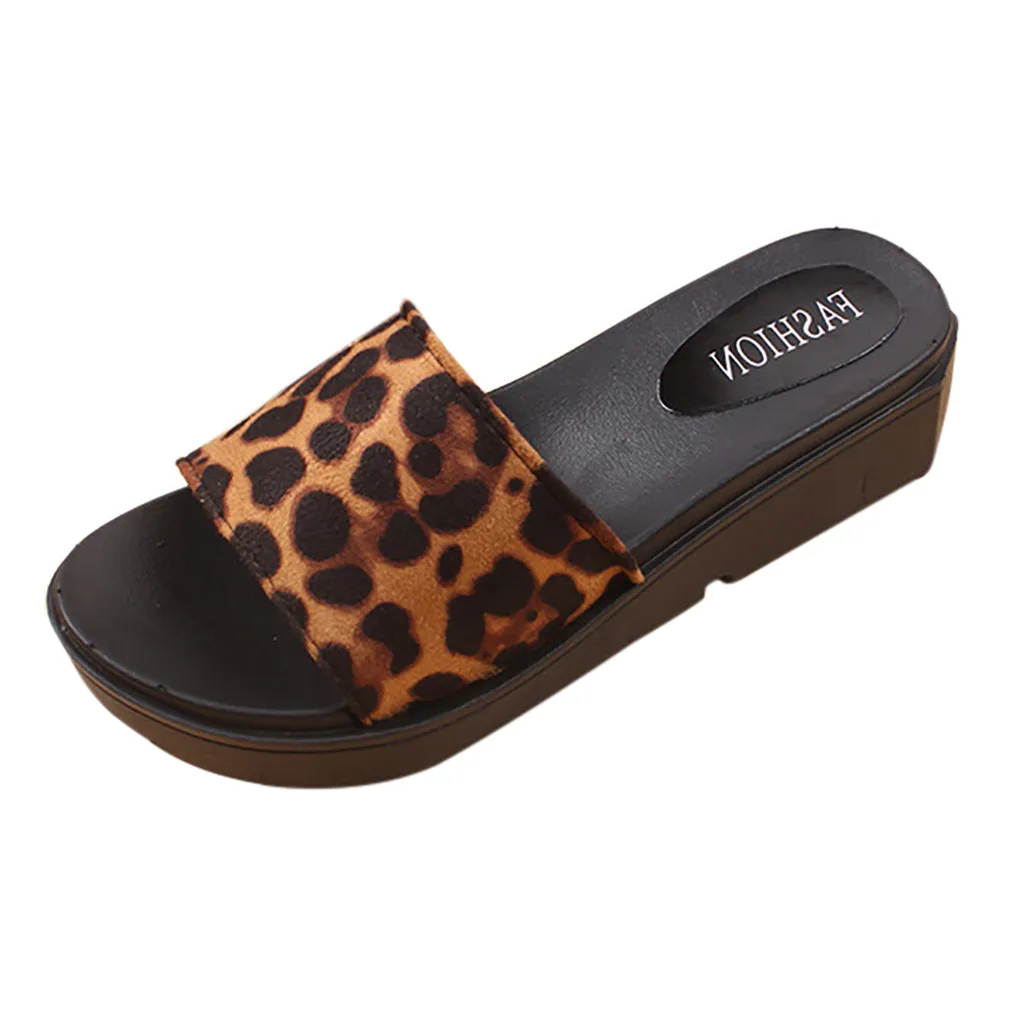 

Leopard Sexy Platform Shoes Women's Fashion Sandals Open Toe Low Heel Shoes Summer Flat Bottom Non-slip Beach Slippers Slip On