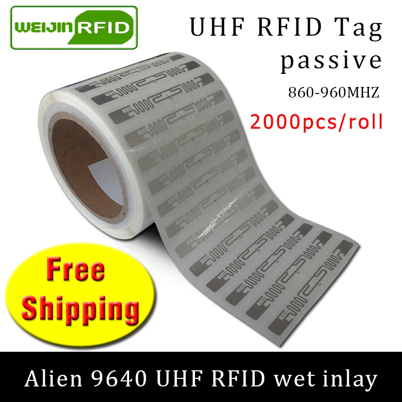 

RFID tag UHF sticker Alien 9640 EPC6C wet inlay 915mhz868mhz860-960MHZ Higgs3 2000pcs free shipping adhesive passive RFID label