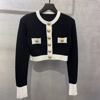 

Knitted Sweater Women Cardigan Vintage Stylish Geometric Fashion Long Sleeve England Style Outerwear