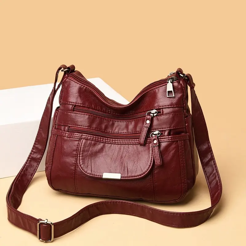 Leather Bolsa Luxury Ladies Shoulder Crossbody Bag Ladies Fold Over Small Bag Female Vintage Multi-Pocket Women Messenger Bag 6
