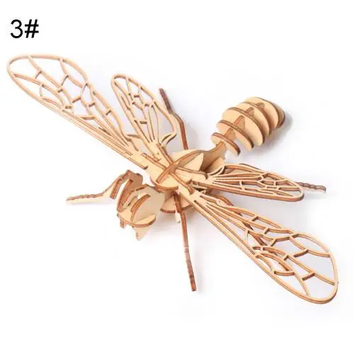 3D деревянная Бабочка модель насекомого головоломки DIY сборка ремесла чтение решение проблем мышление обучающая детская игрушка - Цвет: Bee