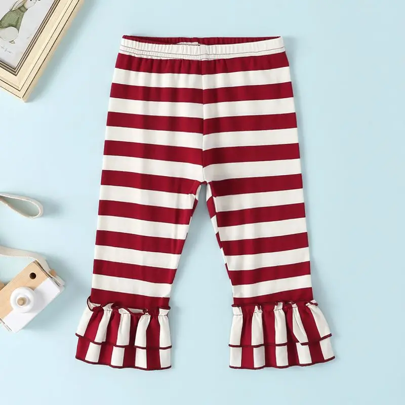 

Child Kids Lovely Bell-Bottom Trousers Baby Girls Striped Lace Cute Casual Spring And Autumn Flare Bottoms 0-3T