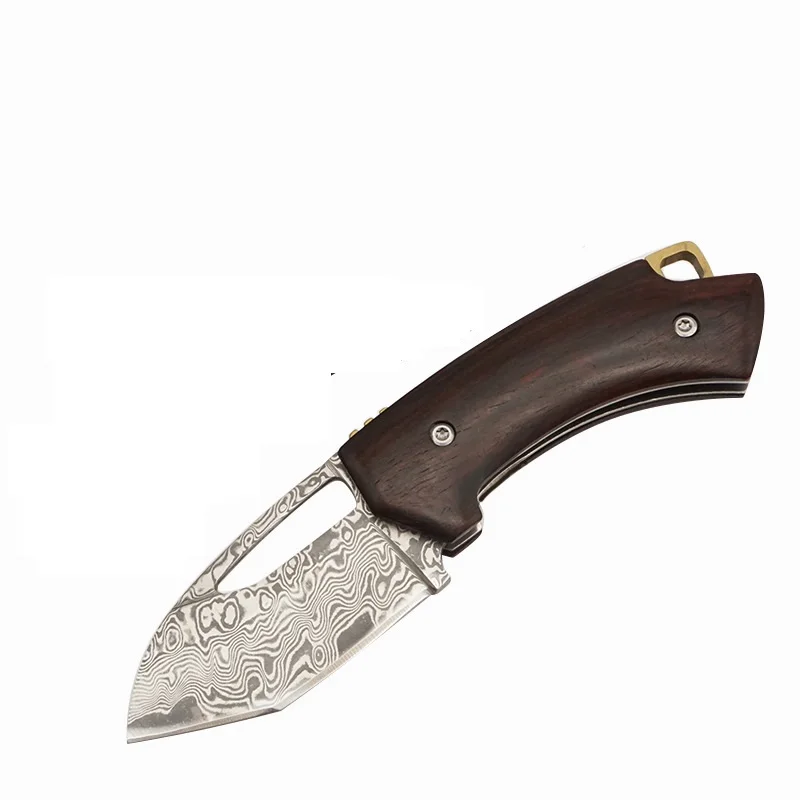 Damascus blade Походный складной нож Дамаск/D2 лезвие рукоятка из сандалового дерева Карманные Туристические Охотничьи Ножи EDC инструменты Изысканный мини нож для фруктов - Цвет: Damascus blade