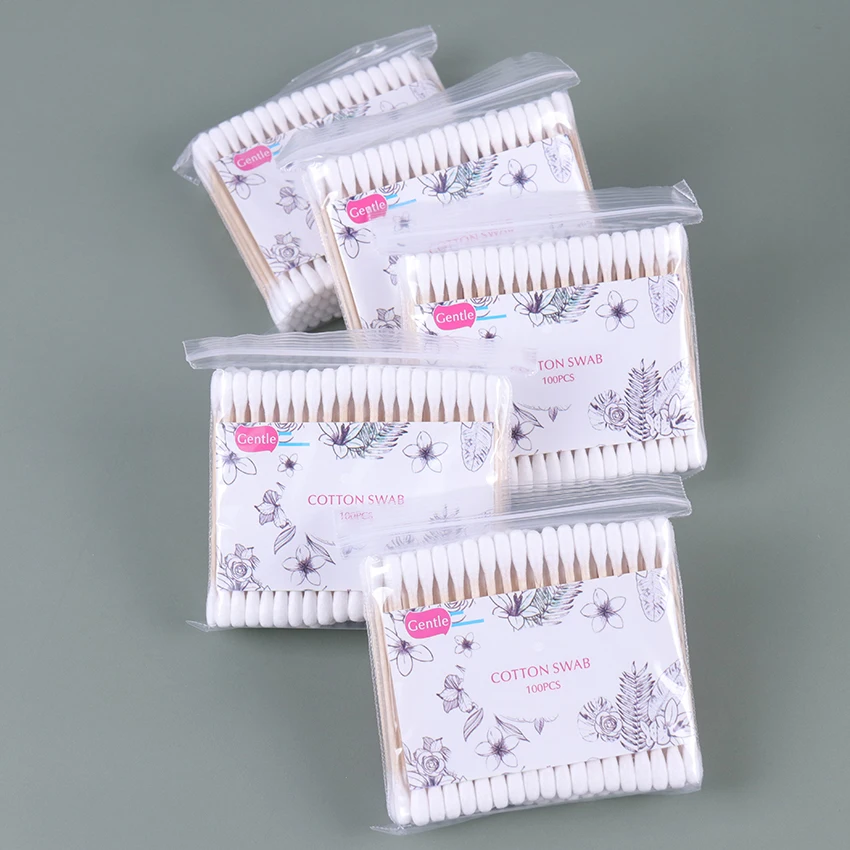 500 шт./упак. ватные палочки с двойной головкой для чистки деревянные носа
