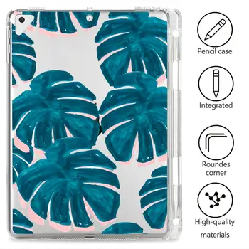 

IPad 2 3 4 Case With Pen Slot Palm leaves Transparent Soft Cover iPad Pro 5th 6th Generation 9.7 10.2 11 12.5in Mini 1 2 3 4 5