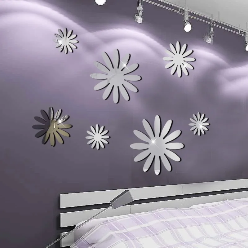 

7 Set Creative Small Flower Acrylic Mirrored Decorative Sticker Room Decoration DIY Self Sticking Acrylic Sticker Art Home Decor