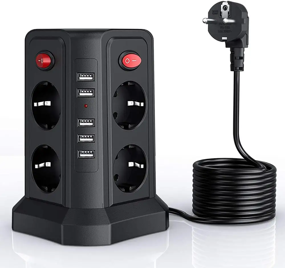 

8 AC Power Sockets 5M 5 USB Multi Socket Power Strip Surge Protection Short Circuit Protection Socket Tower Power Distributor