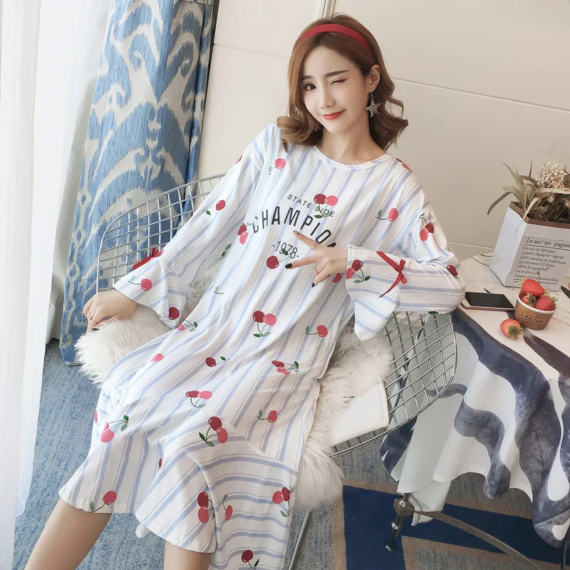

Autumn Women Sexy Nightwear Plus Size M-XXL Cotton Nightgown Sleepwear Night Dress Lingerie Robe Sexy Long Sleeve Home Clothes