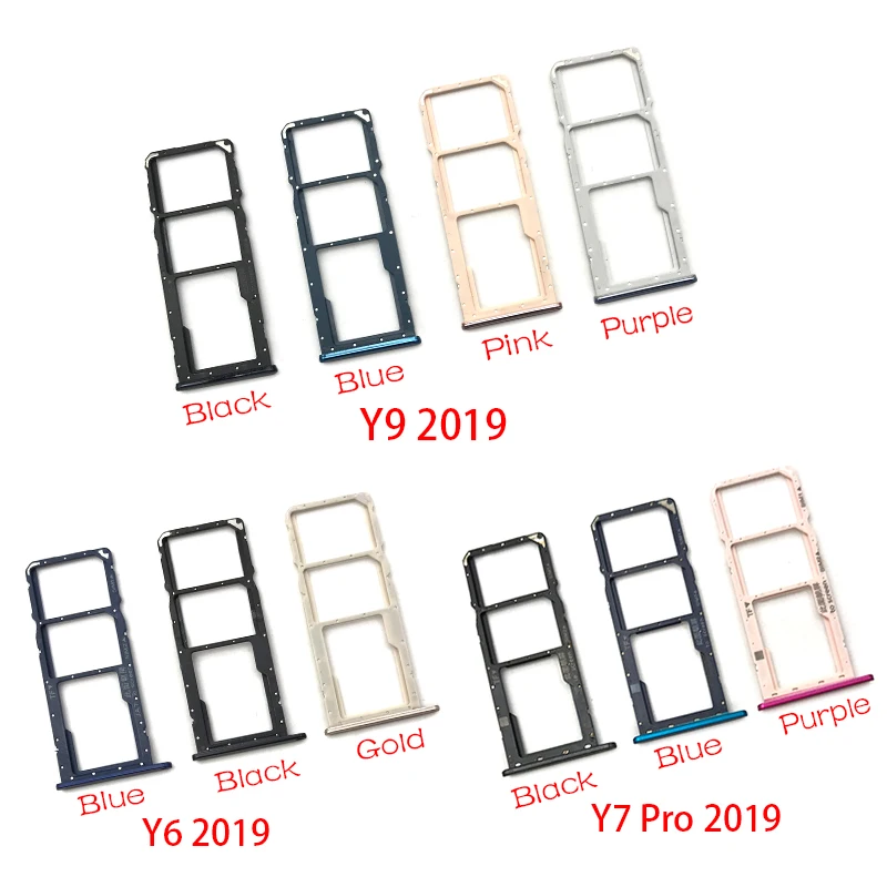 Phone Sim Chip SD Card Tray For Huawei Y6 Y9 Y7 Pro 2019 Sim Card Micro SD Slot Tray SIM Card Holder Adapter + Pin Replacement