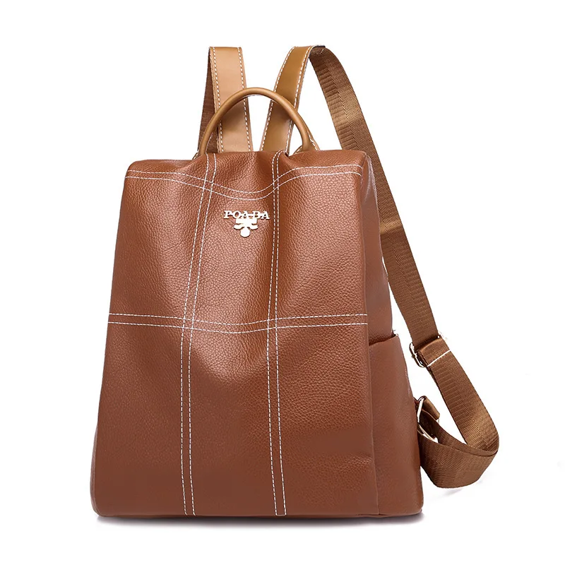 FASHION Quality Leather Anti-thief Women Backpack Large Capacity Hair Ball School Bag For Teenager Girls Male Travel Bags - Цвет: Brown bee