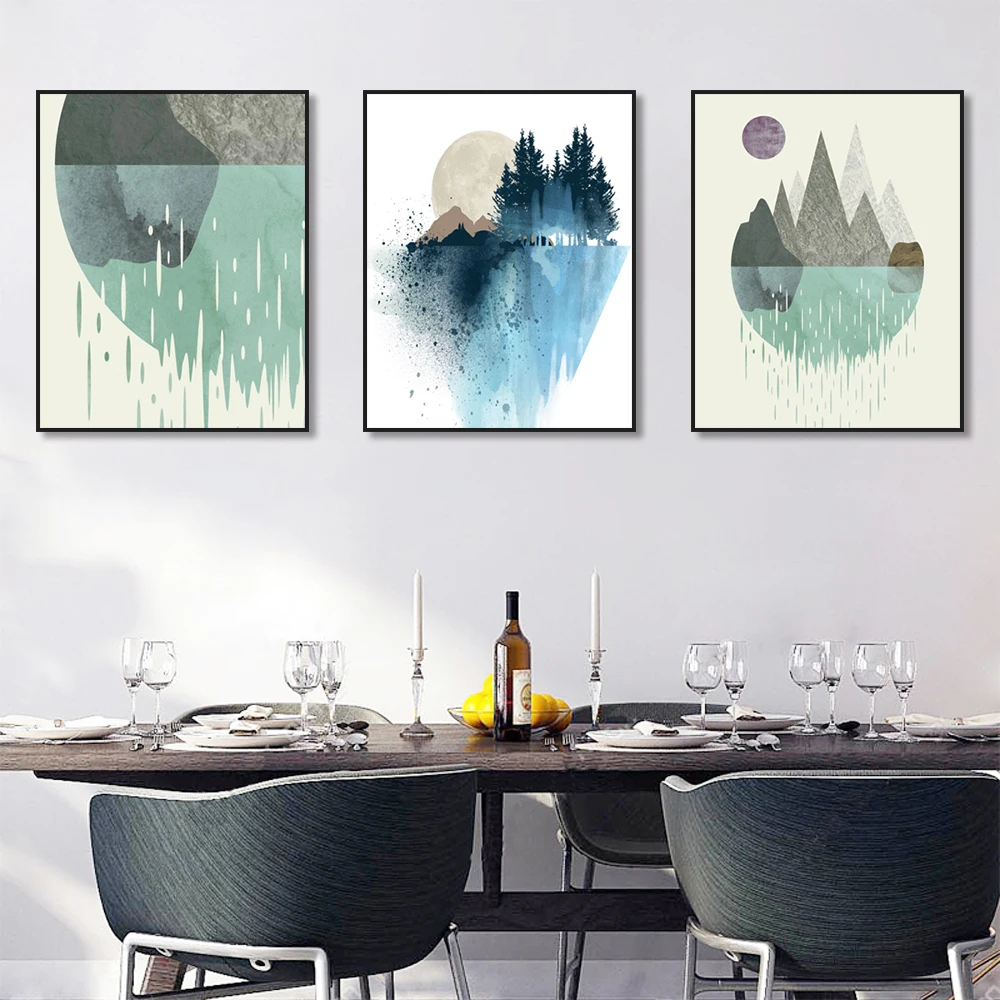 

Canvas Art Poster Nordic Floating mountain forest moon Creative Wall Decor Picture Modern Home Decoration For Office Living room