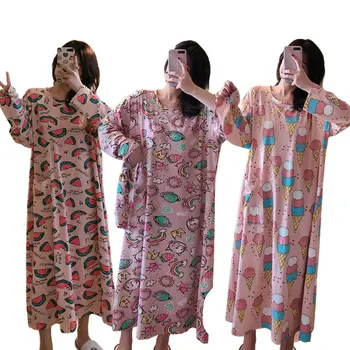 

Women Long Sleeve Oversized Nightgown Cartoon Rainbow Ice Cream Sleepwear Dress