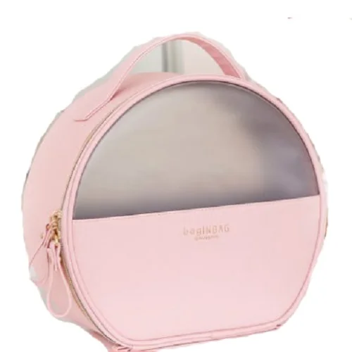 Fashion Cosmetic Bag PU Leather Transparent Cosmetic Bags Women beautician Small Pink Large